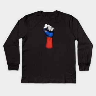 Flag of Slovenia on a Raised Clenched Fist Kids Long Sleeve T-Shirt